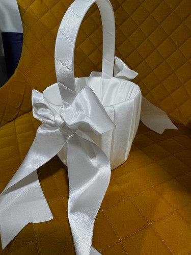 White satin flower girl basket - satin,