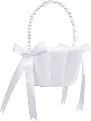 White flower girl basket - white, with