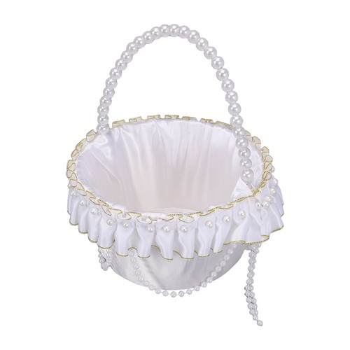White satin flower girl - satin, basket