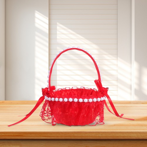 Red lace wedding flower basket - red,
