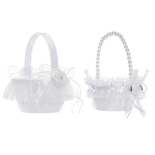 Satin flower basket with pearl - basket,