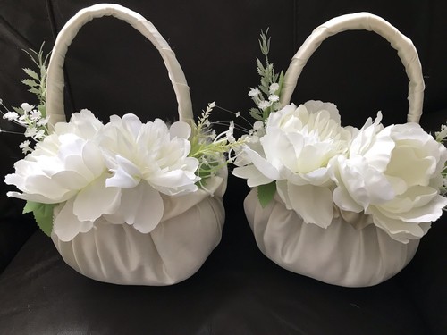 White satin flower girl - white,