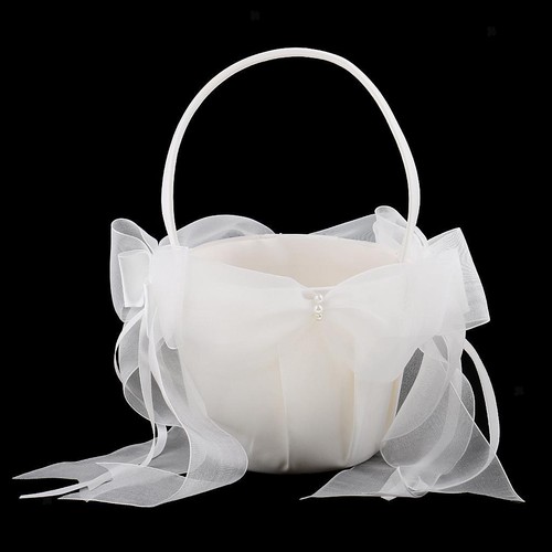 Beige satin flower girl basket - satin,