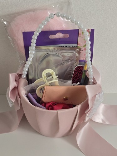 Pink satin flower - satin, basket